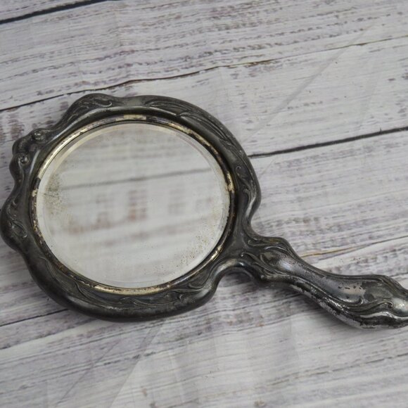 Antique Art Nouveau Flowing Hair Woman Victorian Silver Plate Vanity Hand Mirror - Picture 4 of 11